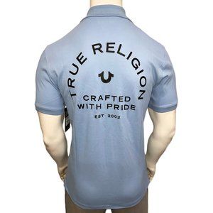 NWT TRUE RELIGION MSRP $69.99 MEN'S SKY BLUE SHORT SLEEVE POLO SHIRT SIZE L XL
